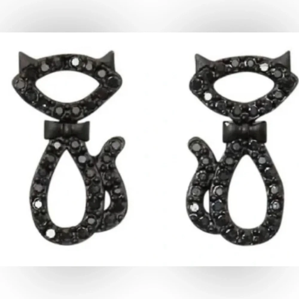 Kate Spade Jazz Things Up Pave Black Cat Necklace and Earrings - Picture 3 of 6